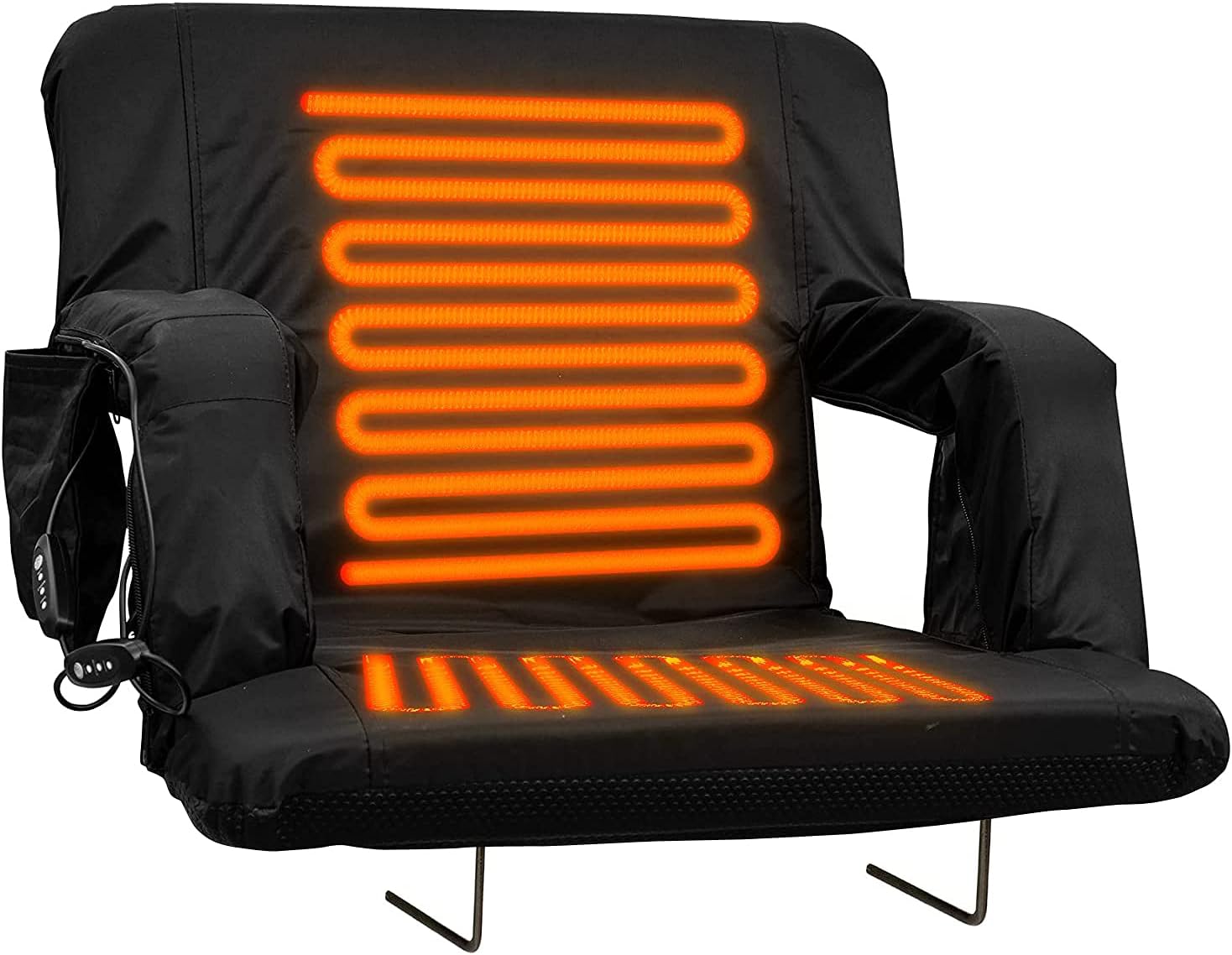 GADGETWIZ Double Heated Stadium Seats for Bleachers with Back Support and 2 Hooks &ndash;3 Level Heating-USB Heated Camping Chair - 4 Pockets-USB Power Bank NOT Included