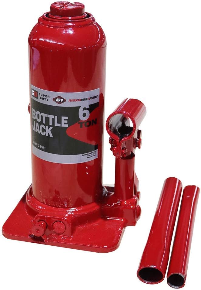 AFF Super Duty 6 Ton Hydraulic Bottle Jack, Manual, Welded Cylinder, High-Grade Steel Construction, Forged and Welded Base, 3606