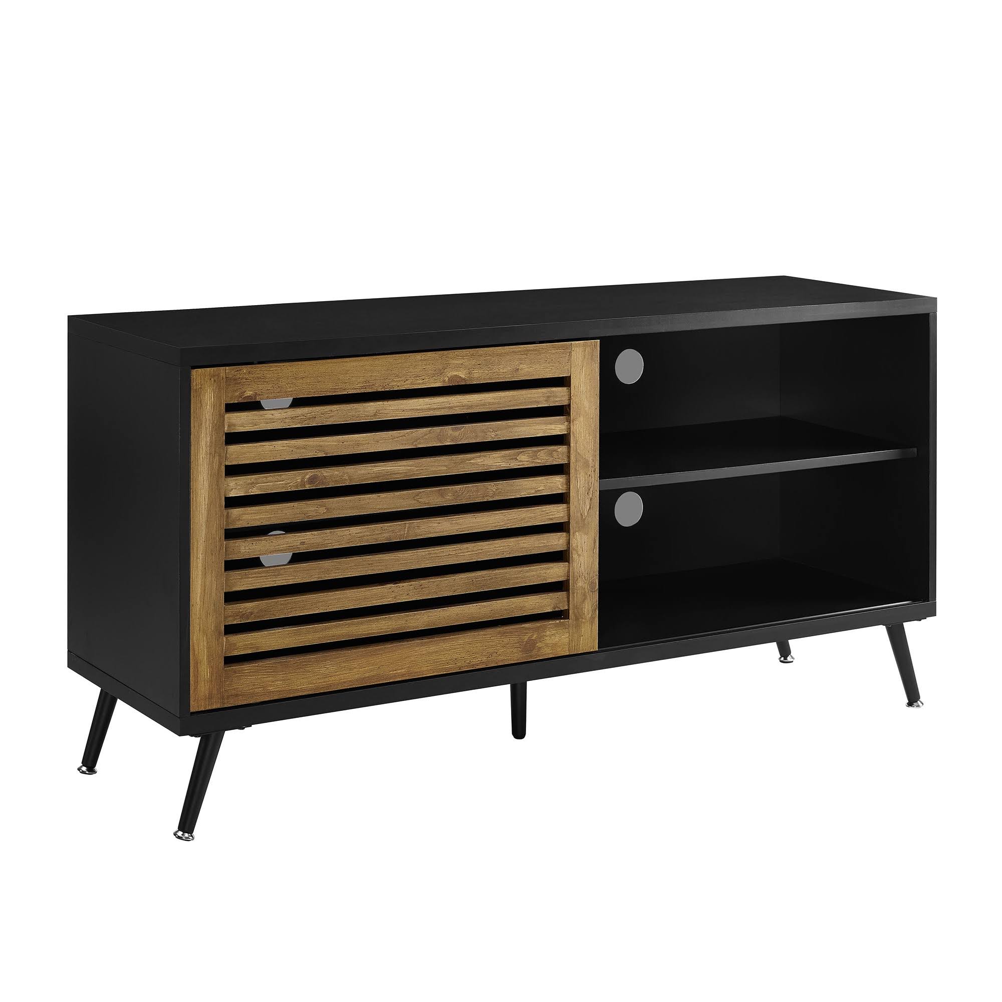 Visconti Modern Boho Sliding Slat Door TV Stand for TVs Up to 58x22 Black/Barnwood - Saracina Home