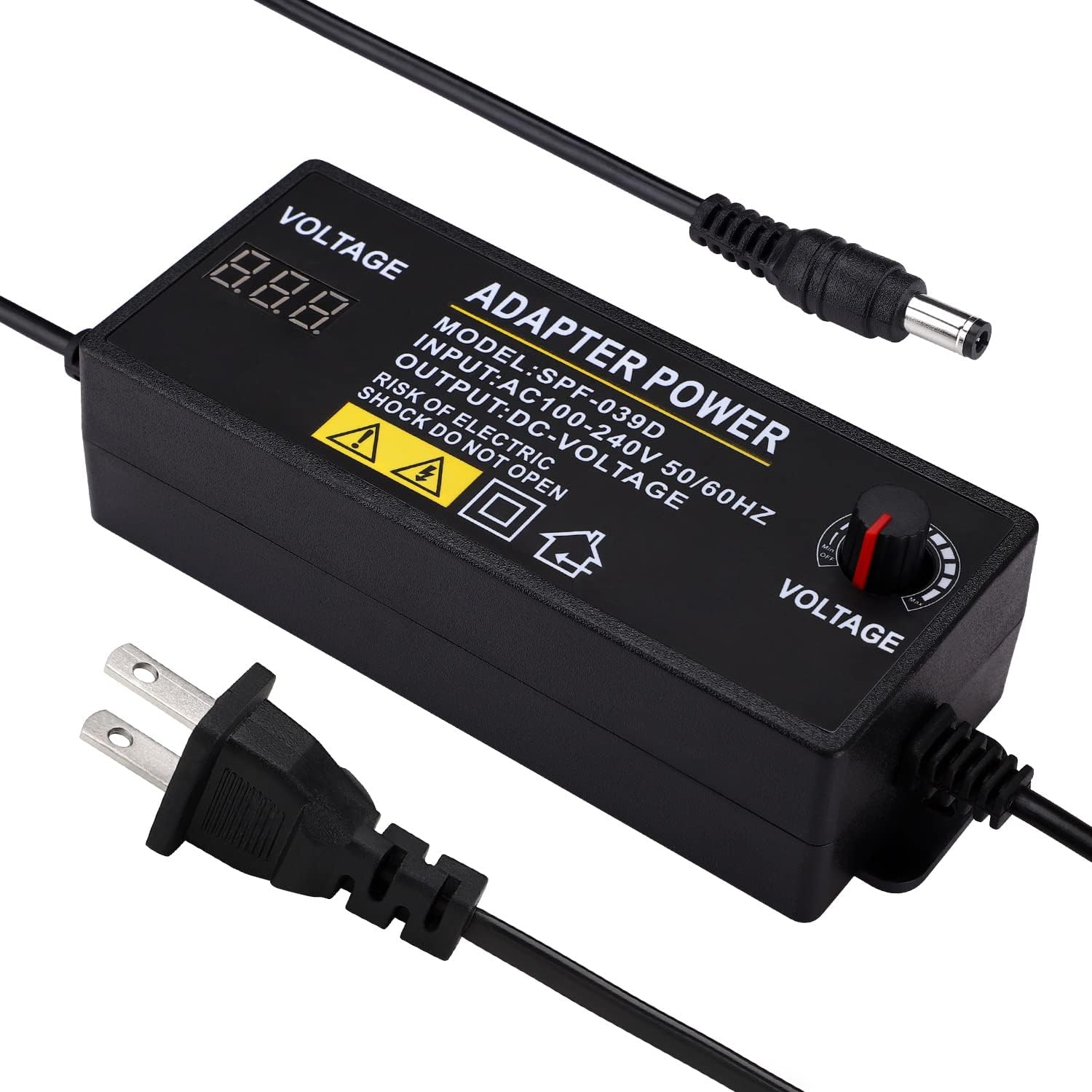 TOBWOLF Adjustable Power Supply Adapter, US Plug, AC 100-240V to DC 3-12V 5A, 15-60W, AC/DC Switching Power Converter with LED Voltage Display Pack of 2