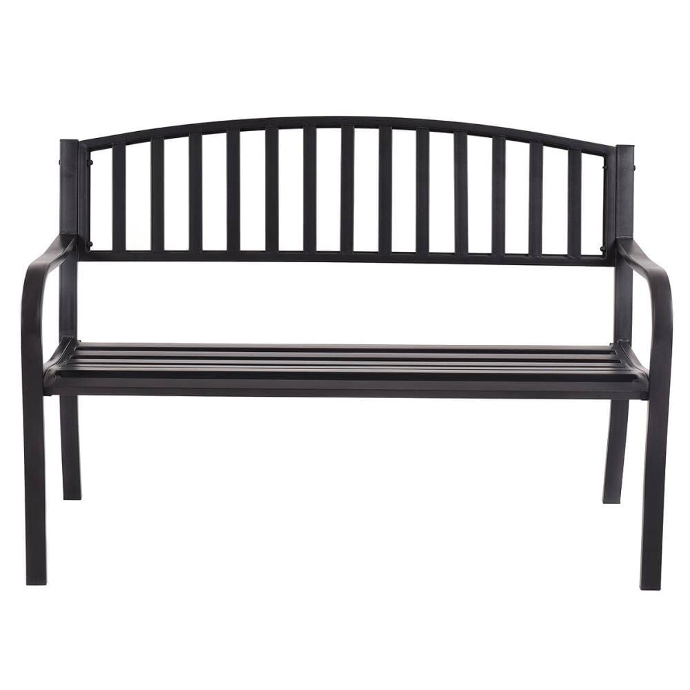 Clihome 50x22 Outdoor Furniture Steel Frame Black Patio Garden Bench Park Yard | CWCH-OP70535