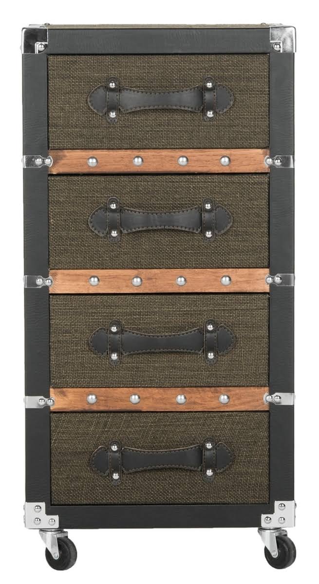 Safavieh Brent 4 Drawer Rolling Chest/Black-Brown-Silver