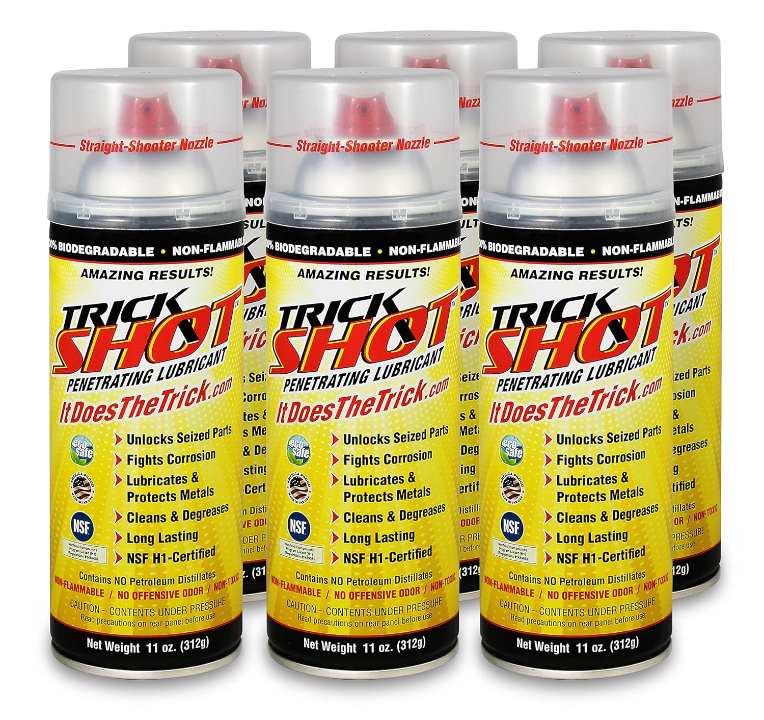 Trick Shot Penetrating Lubricant | Non-Toxic, Eco-Friendly Penetrating Oil with Straight-Shooter Nozzle | Industrial Strength Rust Penetrating Spray Lubricates, Protects & Cleans | 11-Ounces (6 Pack)