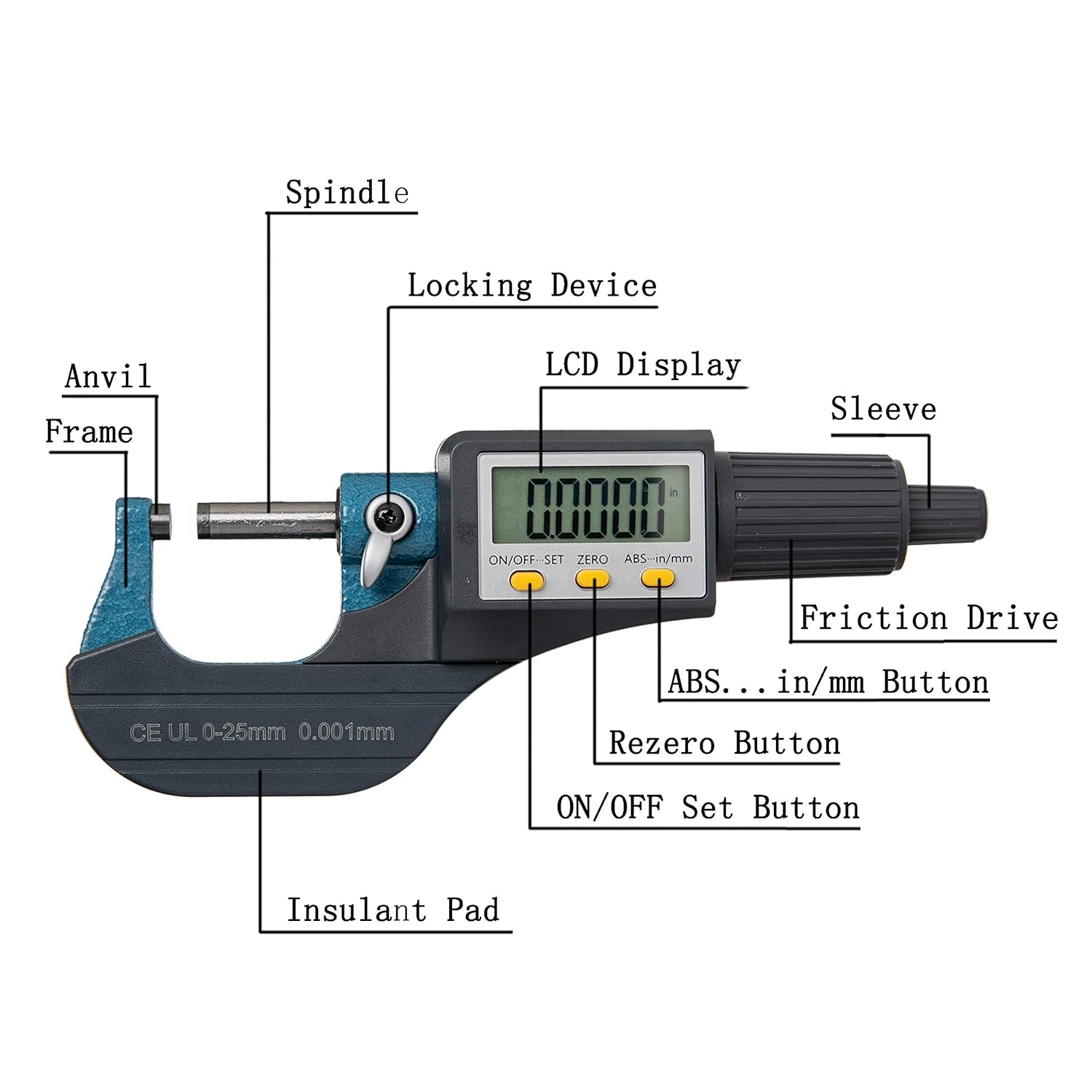 Beslands Digital Electronic Display Micrometer 0-1