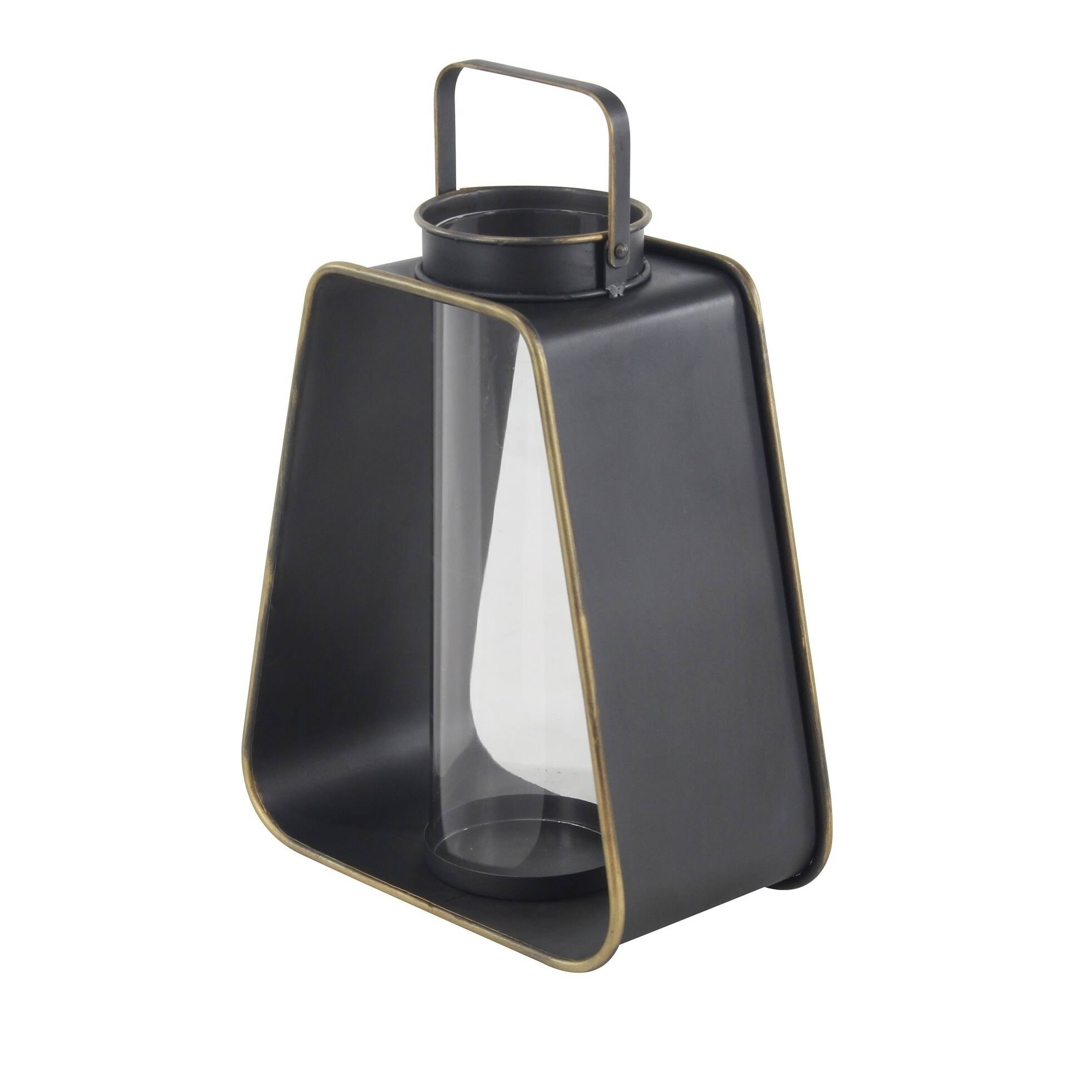 Decmode Modern 16 x 13 inch Black Metal and Glass Candle Lantern