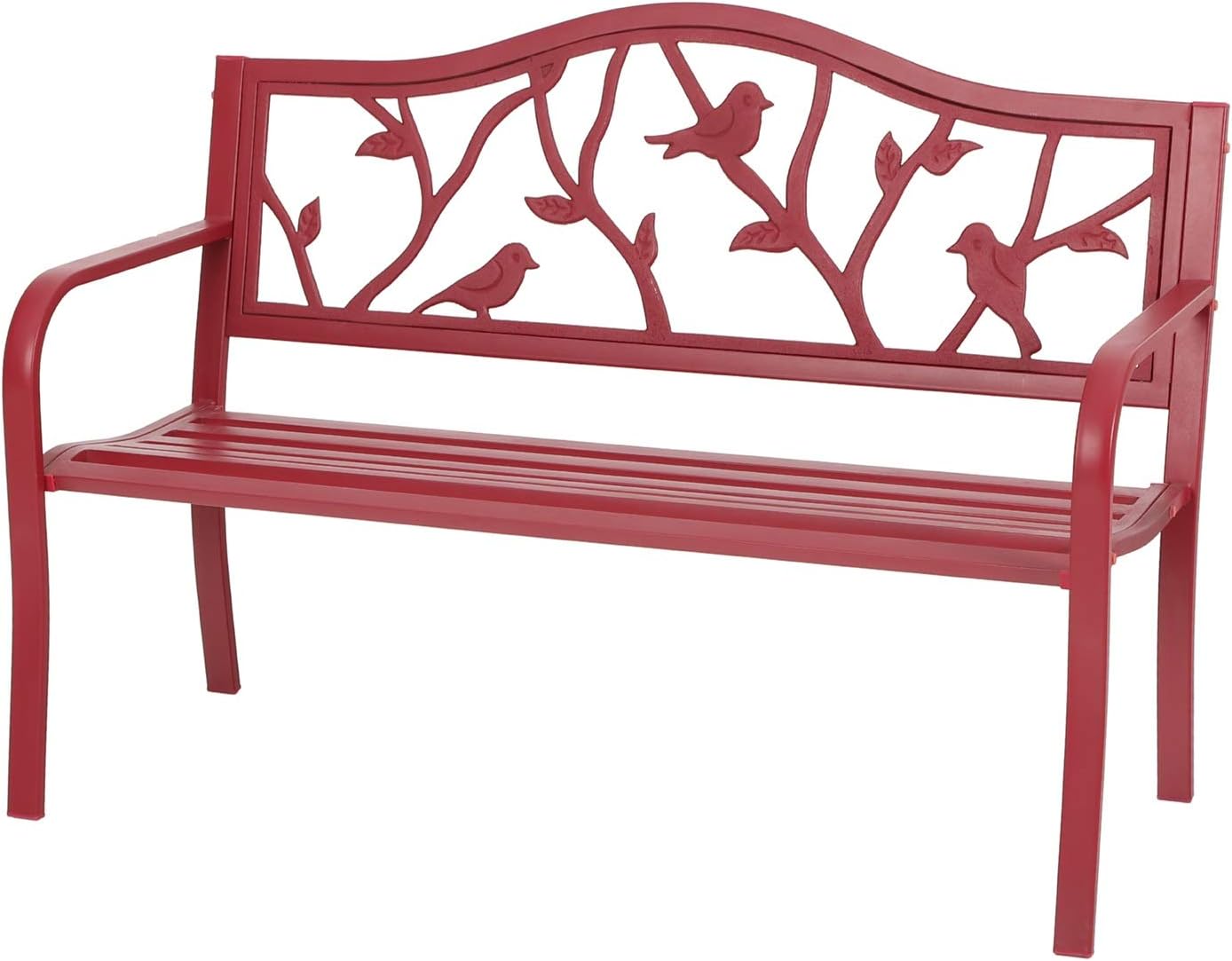 Sophia & William Outdoor Patio Metal Park Bench Red, Steel Frame Bench with Backrest and Armrests for Porch, Patio, Garden, Lawn, Balcony, Backyard and Indoor, 50.4&rdquo;Wx23.5&rdquo;D x35.0&rdquo;H
