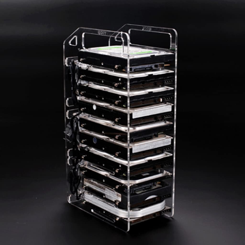 Obokidly Hard Disk Bracket Test Bench Case DIY Enclosure Set Tool Hard Drive 3.5inch HDD 4/6/10/12 Layers (12 Layers Hard Disk Bracket, Black) Pack of 2