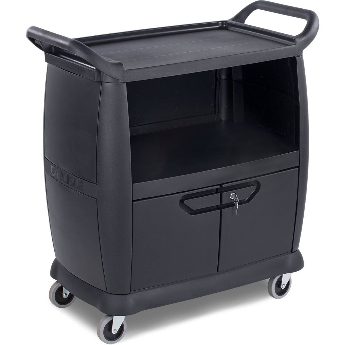 Carlisle CC2036DP03 Small Bussing Cart - Black - w/ Door and Panels
