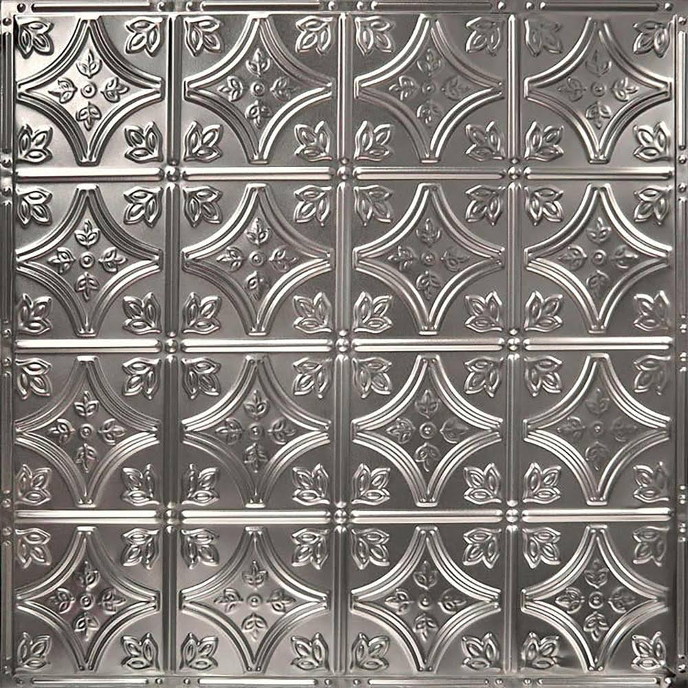 American Tin Ceilings 24-in x 24-in 5-Pack Stainless Steel Metal/Tin 15/16-in Surface-Mount Panel Ceiling Tiles | KIT-N-P03-SSG