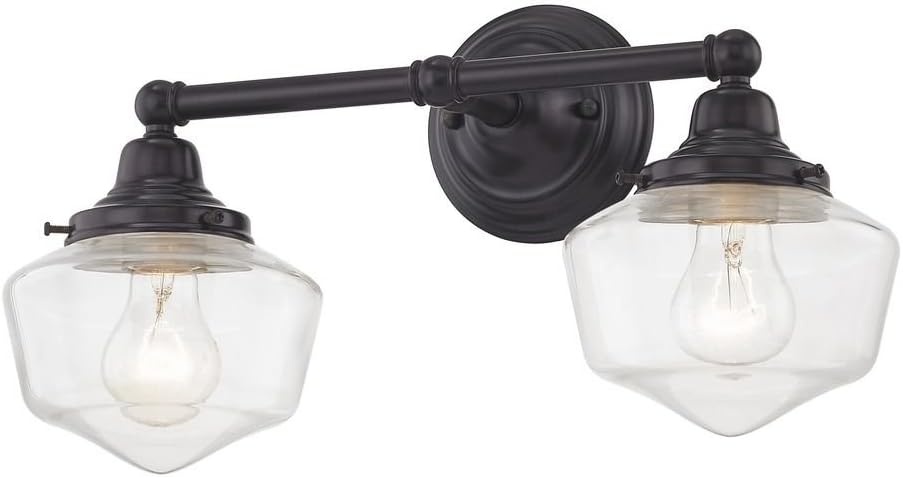 Clear Glass Schoolhouse Bathroom Light Bronze 2 Light 17 Inch Length Pack of 2