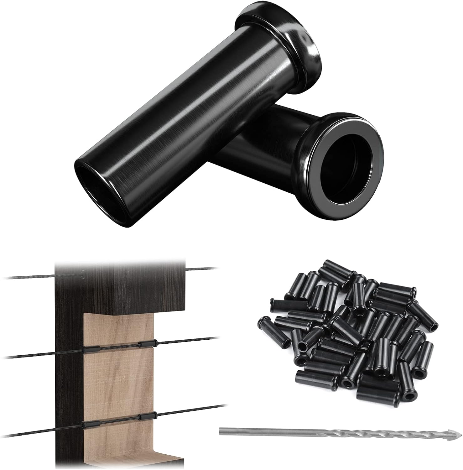 Muzata 40Pack Black Stainless Steel Protective Sleeves Cable Railing Kit Hardware for 1/8