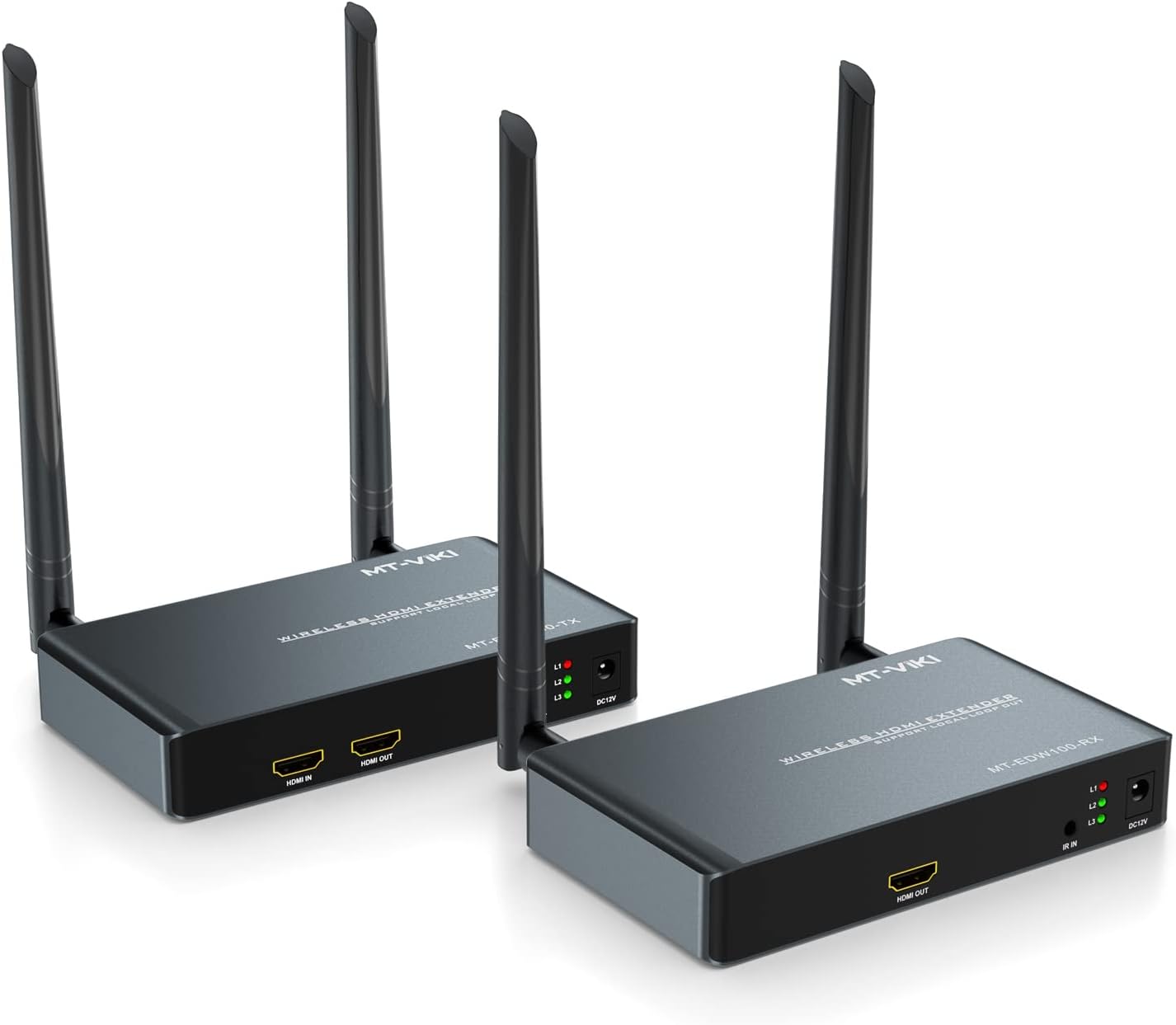 MT-VIKI Wireless HDMI Extender with Loop Out, Aluminum Alloy WiFi Transmitter and Receiver Kit 328ft (100m) Low Latency Support 1080p@60Hz with IR Passback for Meeting/Church