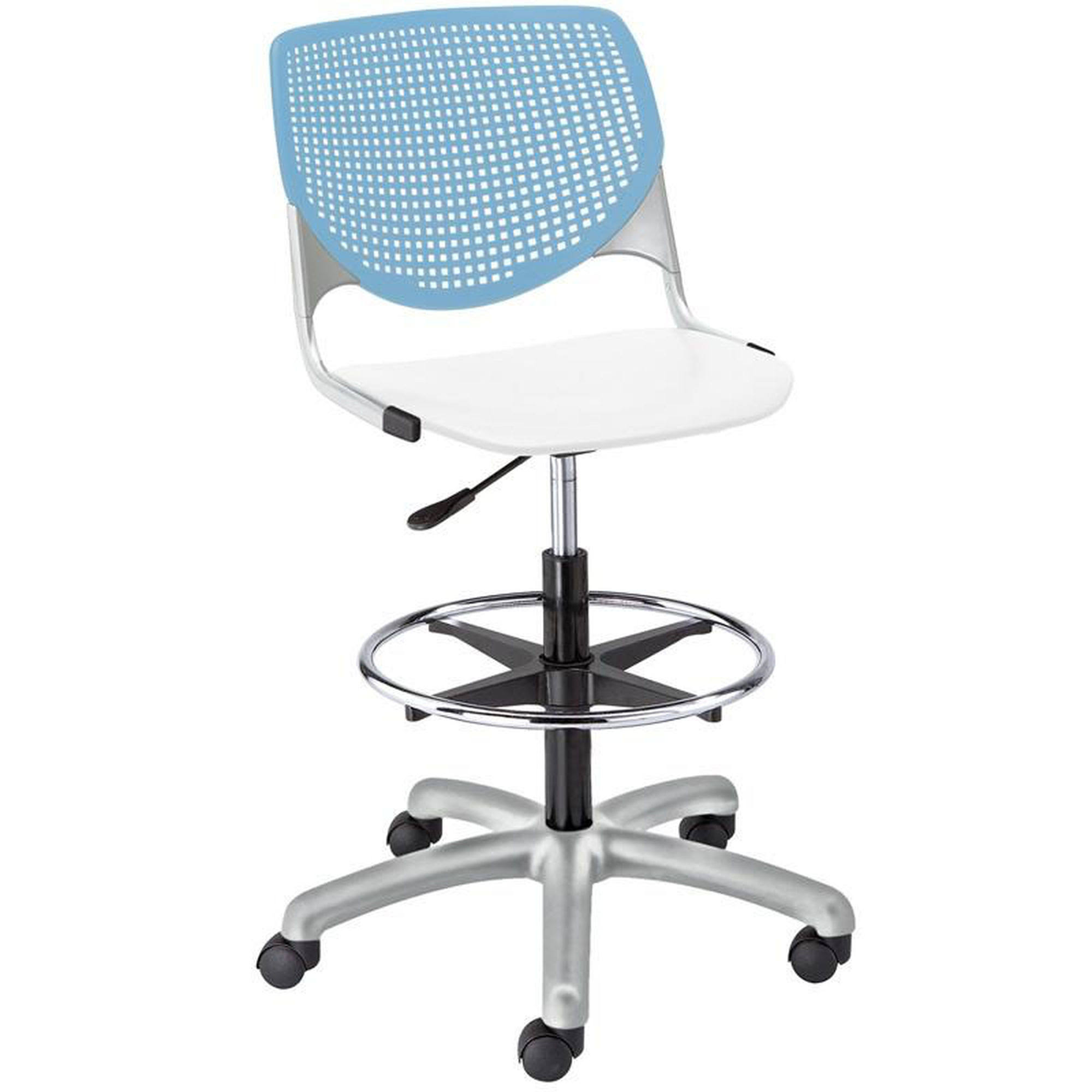 KFI Kool Poly Adjustable Drafting Stool Sky Blue Back White Seat