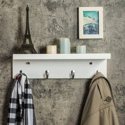 Solid Wood 4 - Hook Wall Mounted Coat Rack in White Latitude Run