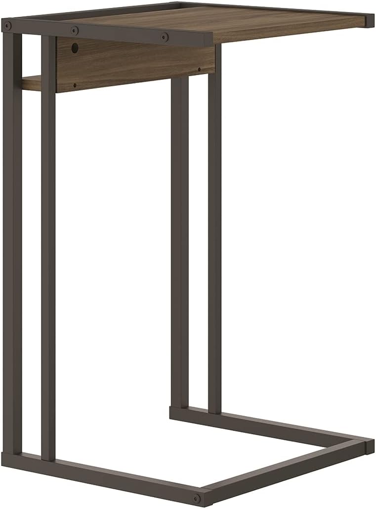 Casabianca Furniture Noa C End Table in Dark Brown Oak Melamine with Black Painted Metal Frame.