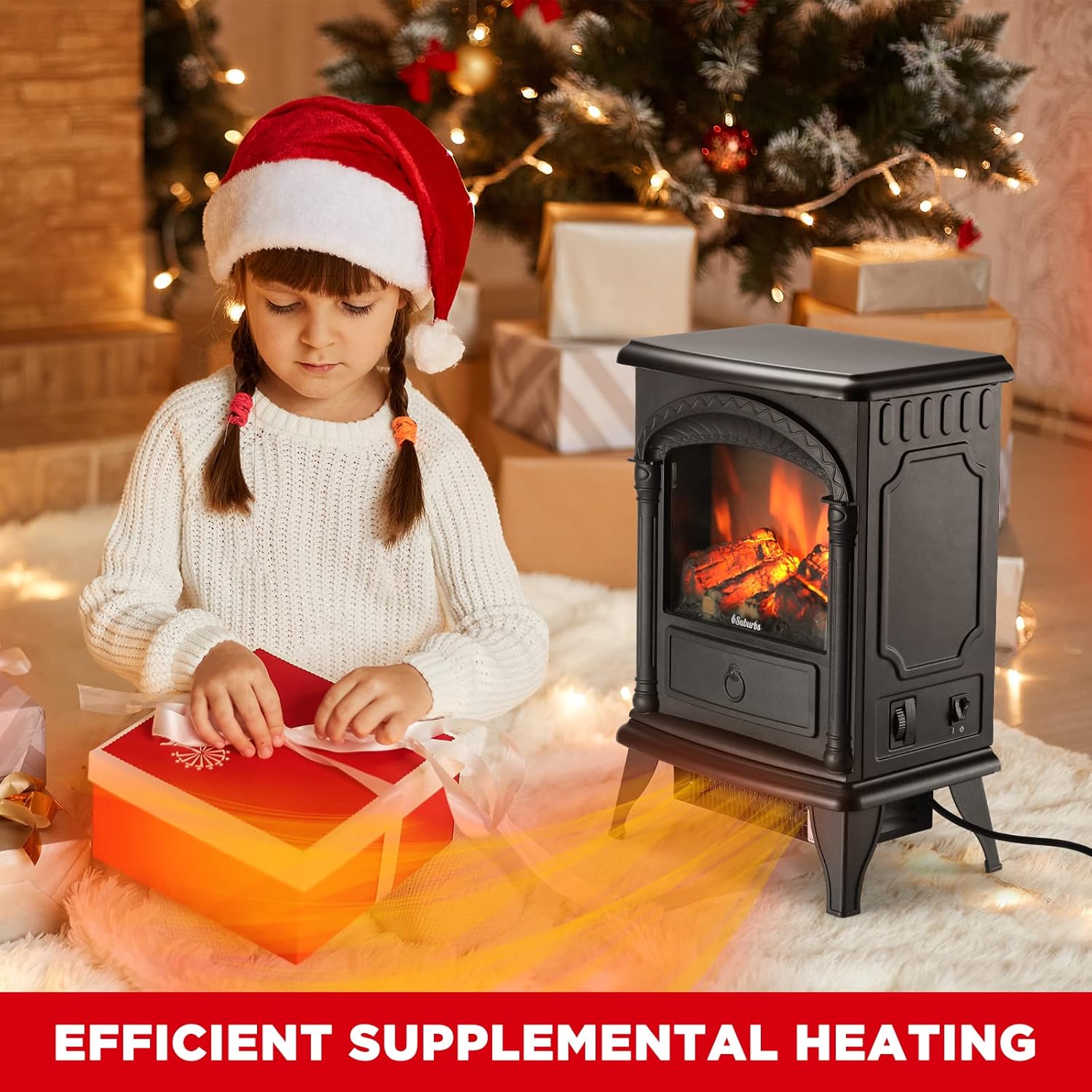 TURBRO Suburbs TS23-H Electric Fireplace Heater - Freestanding Portable Compact Stove with Realistic Flame Effect - CSA Certified, Overheating Protection - 1400W, Black