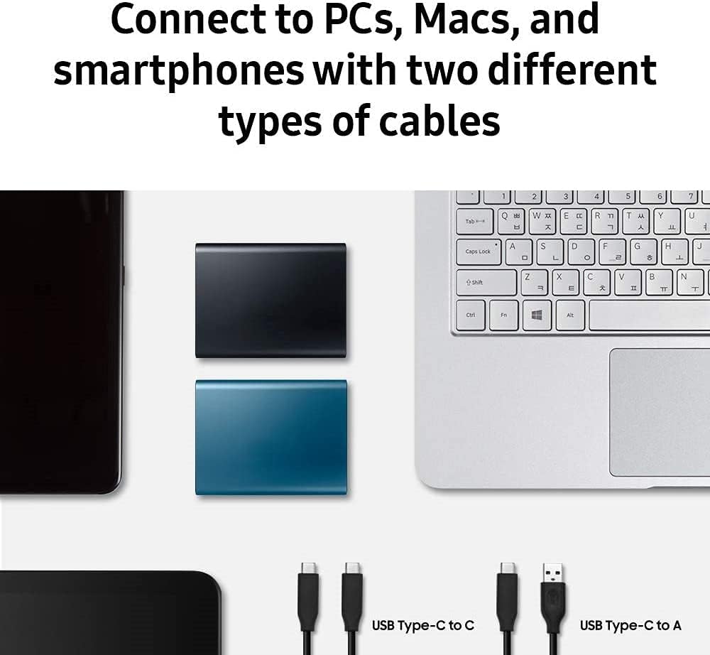 GENSER 2TB Portable SSD - Up to 540MB/s - USB 3.1 High-Speed Read Write Portable SSD External Hard Drive 2000GB, Mobile External Solid State Drive Blue (2TB, Black) Pack of 2