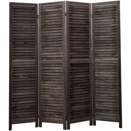 Legacy Decor Full Length Wood Shutters 4 Panel Room Divider, 67 inch Tall, Black