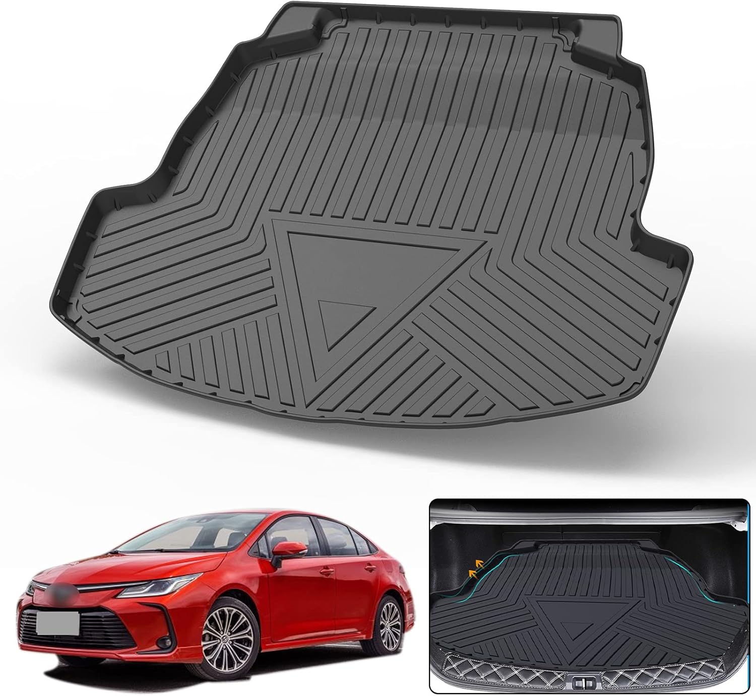 Elsetyler Cargo Liner for 2021 Corolla - Black TPO All Weather Heavy Duty Waterproof Rear Cargo Tray Trunk Floor Mat Protector Compatible with 2020 2021 Toyota Corolla
