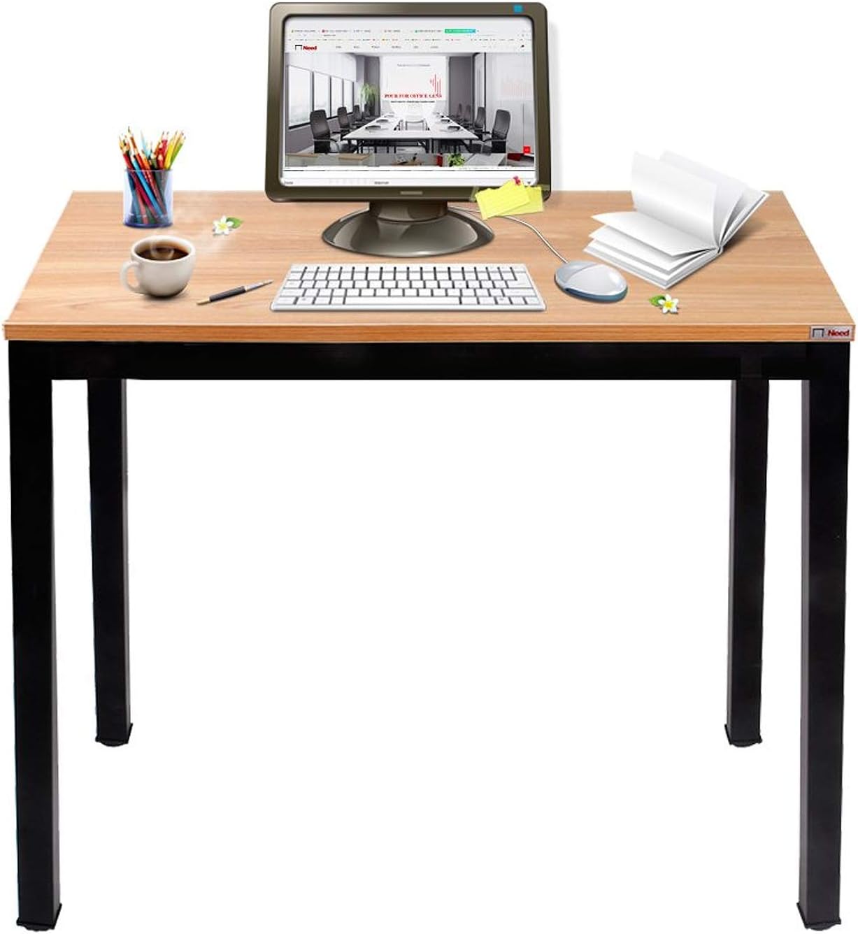 Need Small Computer Desk for Home&Office- 31.5'' Length Small Writing Desk Gaming Desk Students Laptop Use, Teak Color Desktop & Black Frame AC3BB(8060) Pack of 2