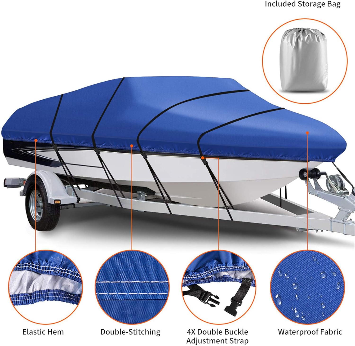 WFLNHB 17-19Ft Heavy Duty Boat Cover Trailerable Waterproof Fit V-Hull Boat Pack of 2