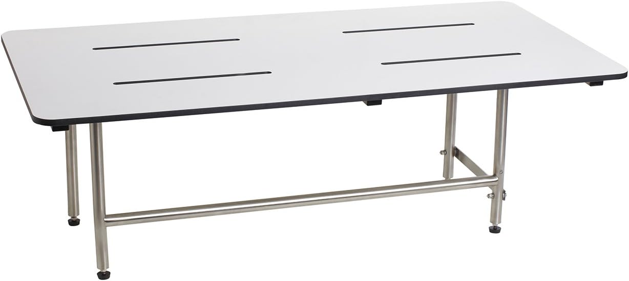 Seachrome Wall Mounted Bench Style Shower Seat, Swing Down Legs, 48-Inch x 24-Inch, Solid White Phenolic Top