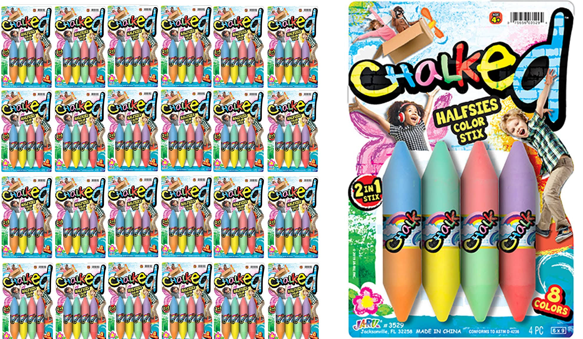 Ja-Ru Sidewalk Chalk Washable Chalkboard (24 Packs) 8 Color Set. Painting Art Play Non Toxic Easy Grip Chalks Markers, Kids Art