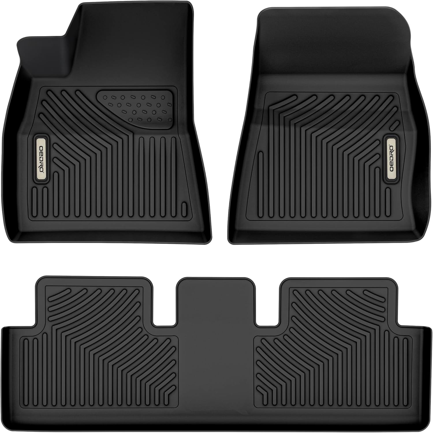 OEDRO Floor Mats Compatible for 2017-2022 Tesla Model 3, Unique Black TPE All-Weather Guard Includes 1st and 2nd Row: Front, Rear, Full Set Liners
