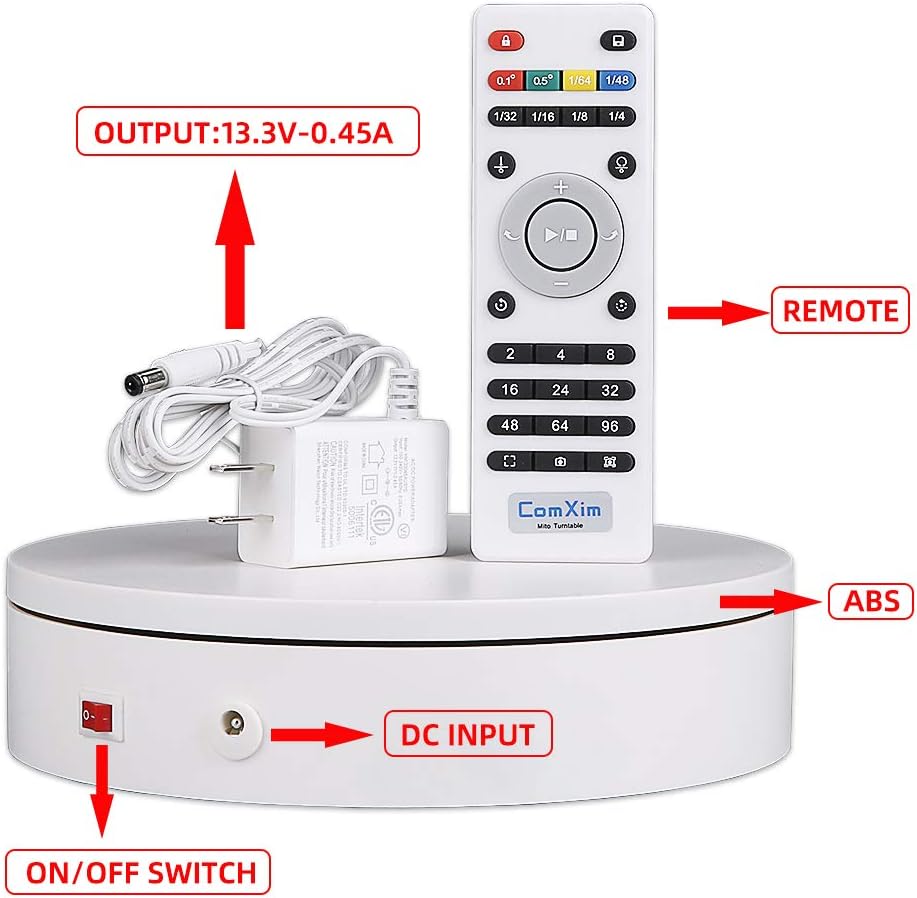 ComXim 360 Degree Photography Turntable for Product Photography, 44LB Capacity, 7.87in Diameter,Remote Control Angle,Speed,Direction, Various Rotation Mode Pack of 2