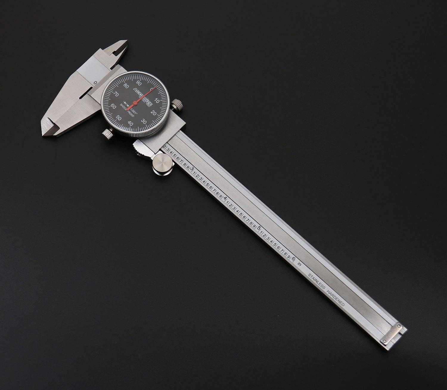 Accusize Industrial Tools 0-12'' by 0.001'' Black Face, Red Needle, Dial Caliper Stainless Steel in Fitted Box, P920-B212 Pack of 2