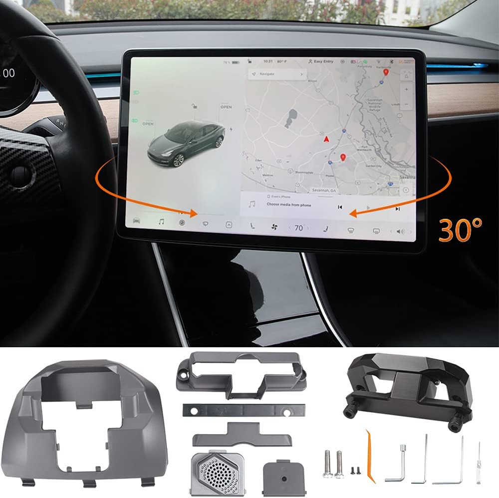 KEJIU fit Tesla Model 3 Y Screen Rotating Holder Accessories for 2017-2021 Central Control Touchscreen Upgrade Screen Swivel Mount Original Silver Bracket… (Gray)