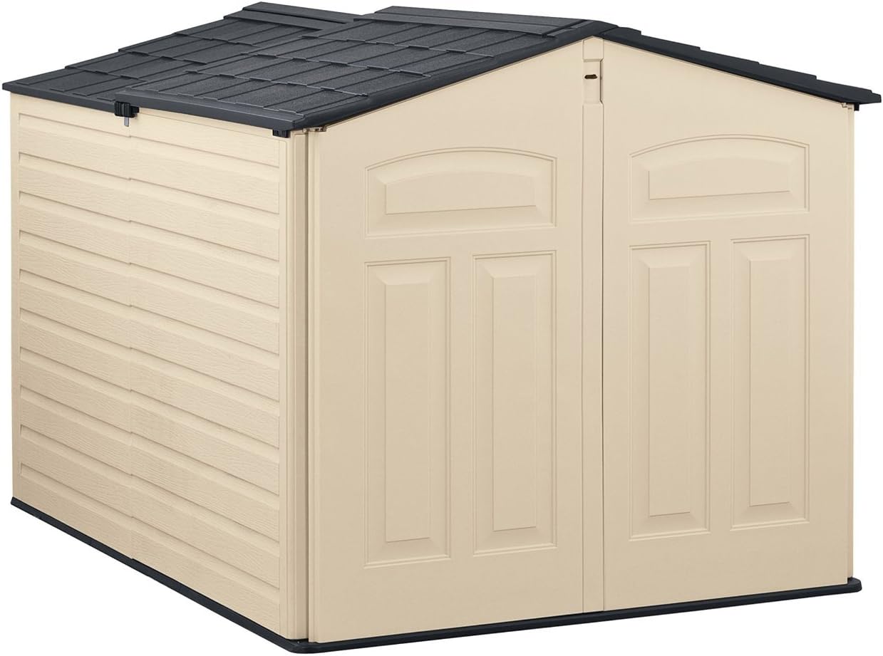 Rubbermaid Slide-Lid Resin Weather Resistant Outdoor Storage Shed, 6 x 3.75 feet, 96 cu. ft., Olive/Sandstone, for Garden/Backyard/Home/Pool