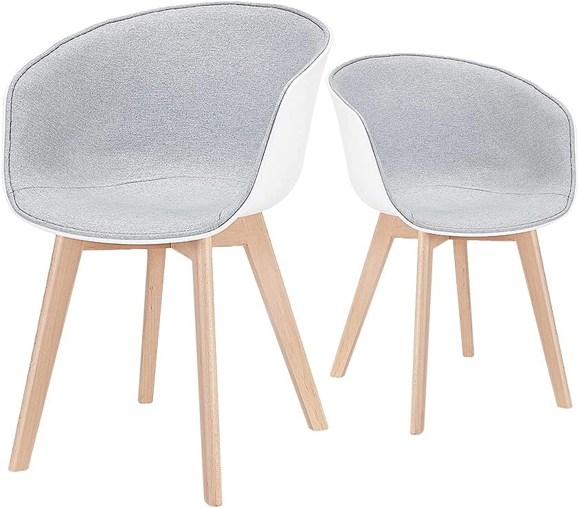 CangLong Easily Assemble Mid Century Molded Plastic Shell Arm Hollow Out Chair for Living, Bedroom, Kitchen, Dining, Waiting Room, 2 PCs Pack-Light White