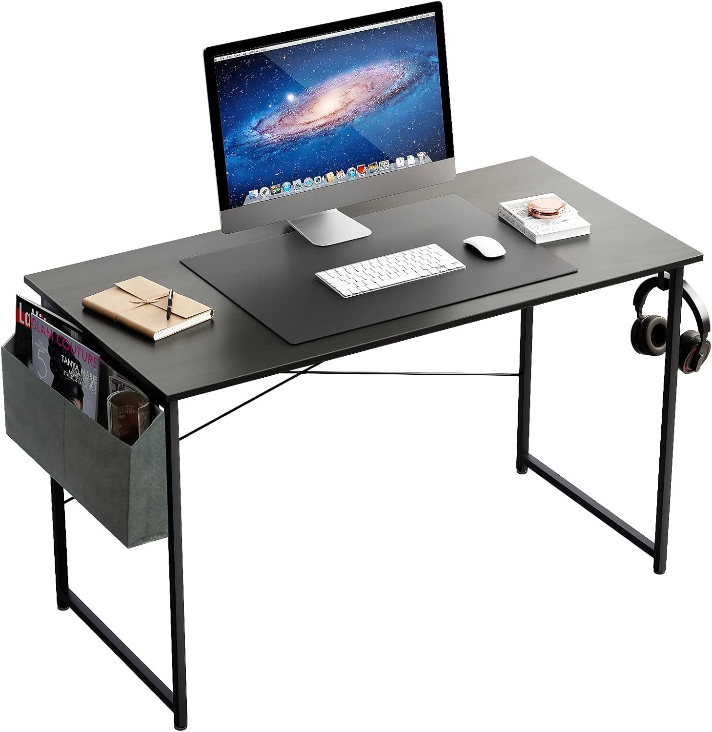47 Inch Computer Desk,SogesPower Modern Minimalist Design Writing Table with a Storage Bag and Headphone Hook for Daily Home Office Study Company, Gaming Table（Black）