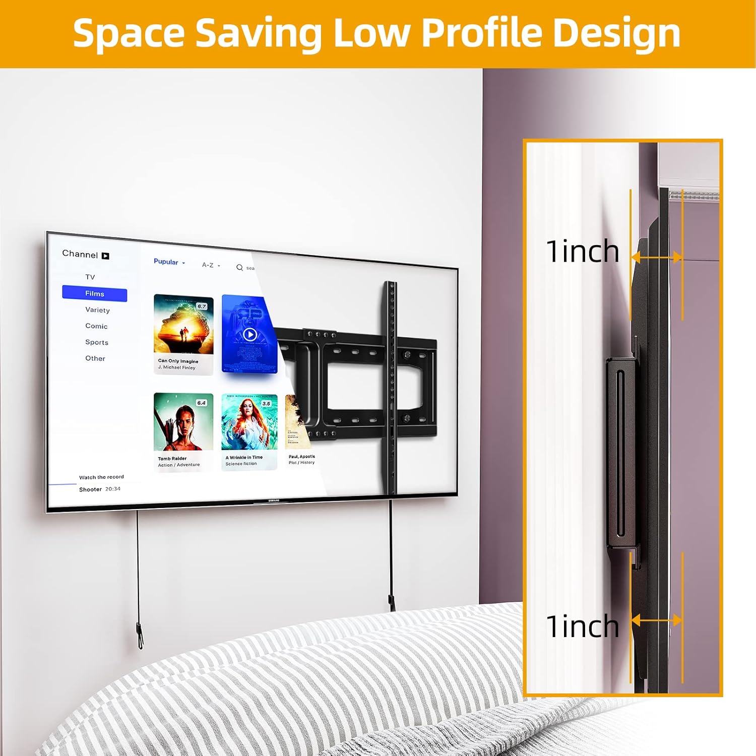 Fixed TV Wall Mount, Low Profile TV Mount for Most 32-75 inch TVs, TV Wall Mount Bracket Max VESA 600X400mm Up to 165lbs Fits 18”-24” Wood Studs, Quick Release Lock Pack of 2