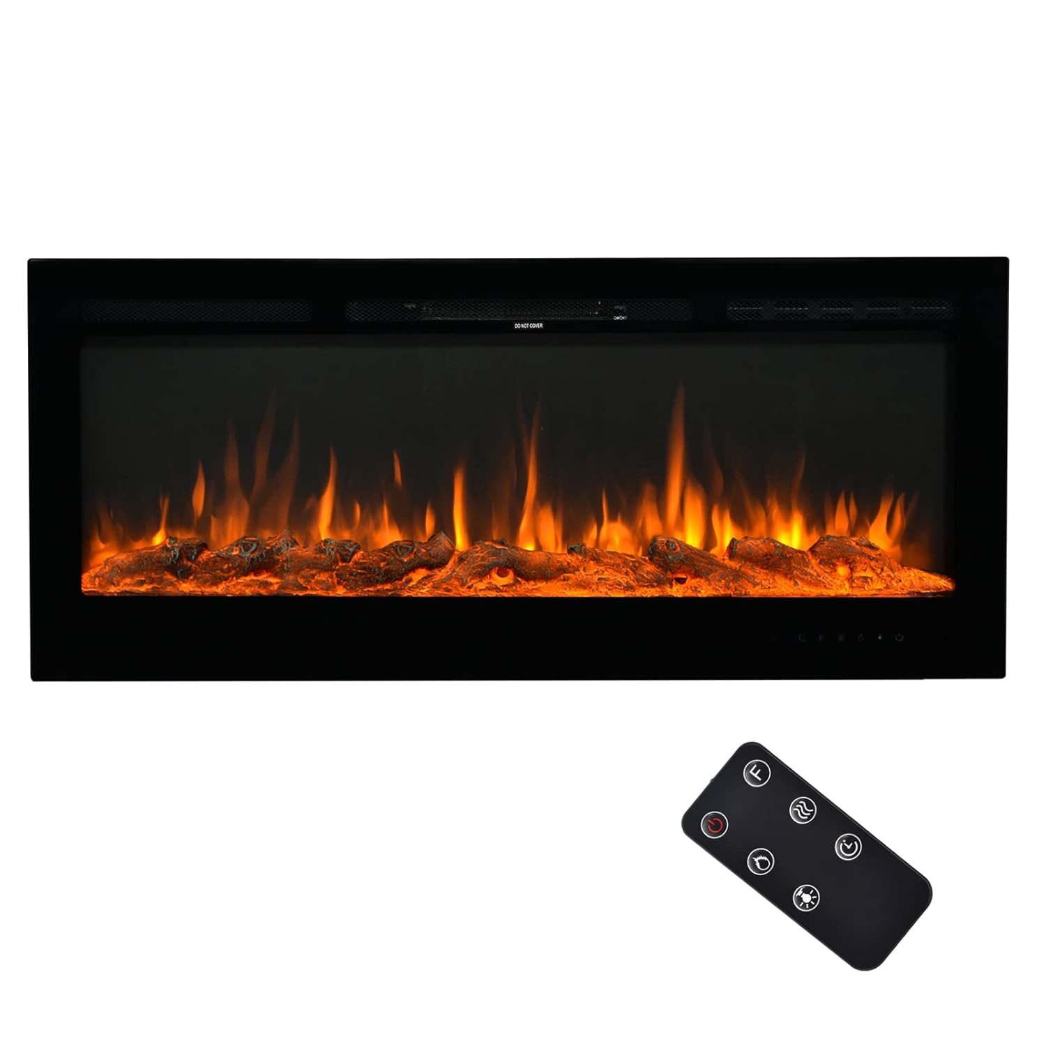 Hootata 50 inch Electric Fireplace Wall Mounted Recessed Fireplace Heaters with Remote Control Temperature Adjustable Timer 9 Flames Settings Crystal&Log Decorations