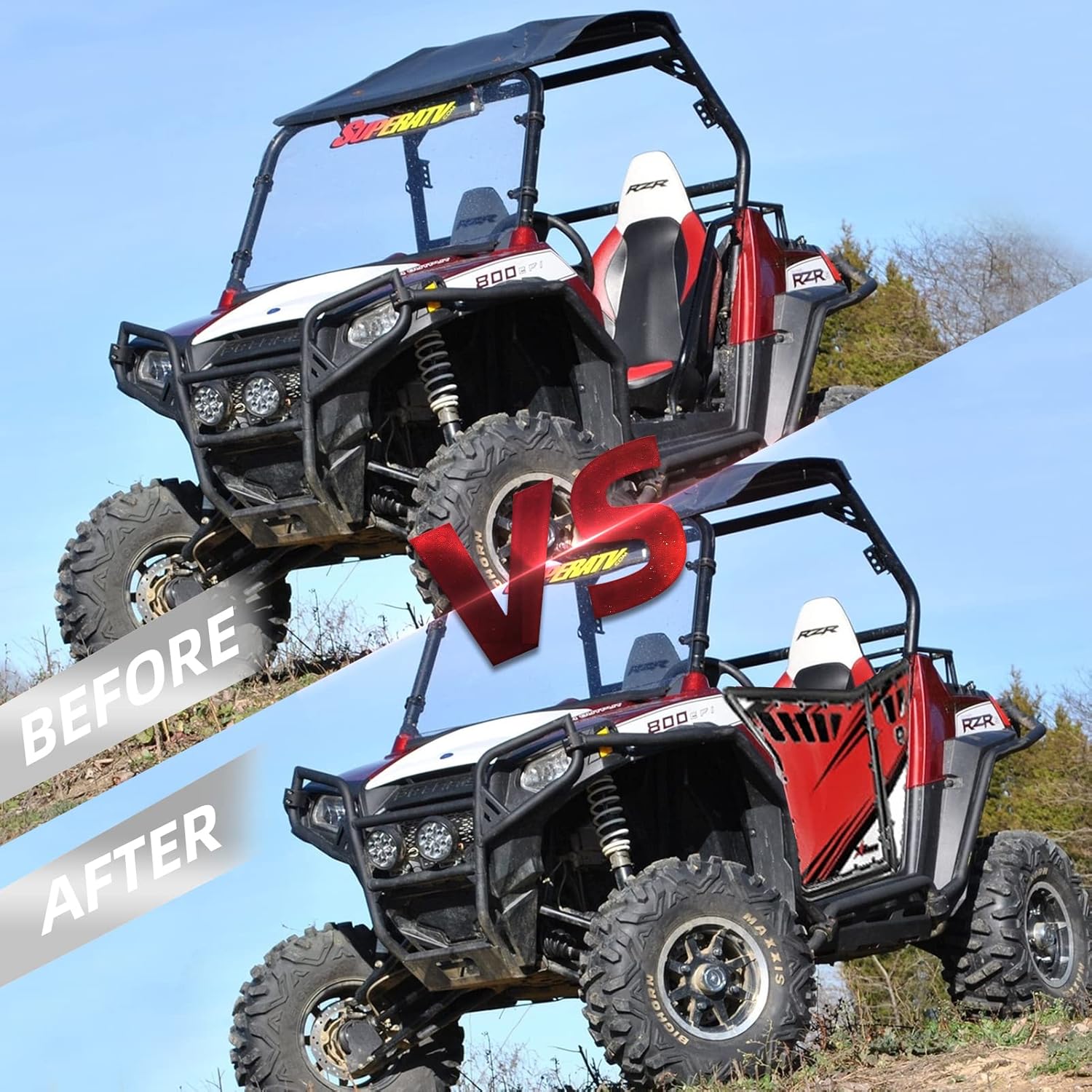 Acmex Black Metal Doors for 2008-2014 Polaris RZR 800/ S 800/ XP 900/570 2 Door Models, 2 Pair Accessories