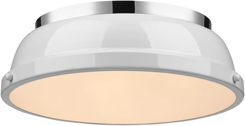 Golden Lighting 3602-14 CH-WH Duncan Flush Mount, Chrome with White Shade Pack of 2