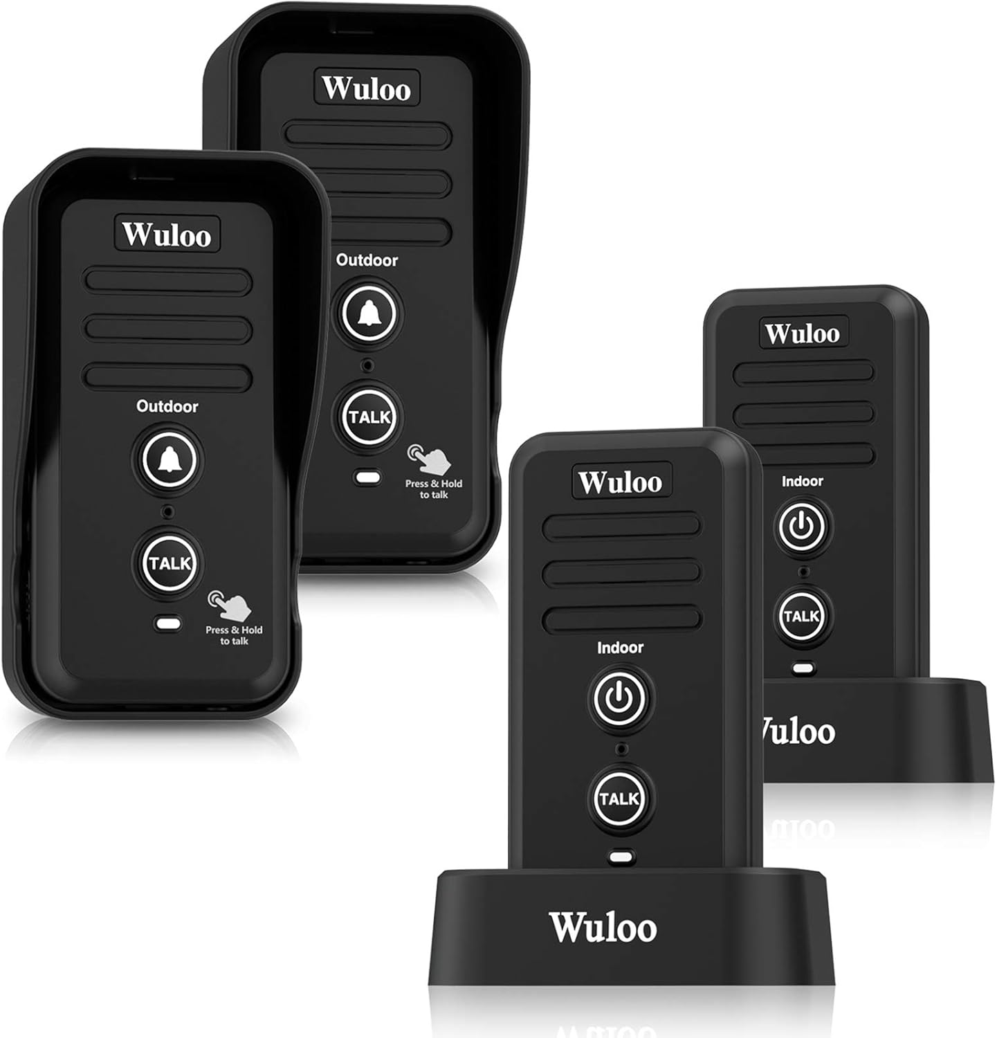 Wuloo Wireless Intercom Doorbells for Home Classroom, Intercomunicador Waterproof Electronic Doorbell Chime with 1/2 Mile Range 3 Volume Levels Rechargeable Battery Including Mute Mode(Black, 1&2)