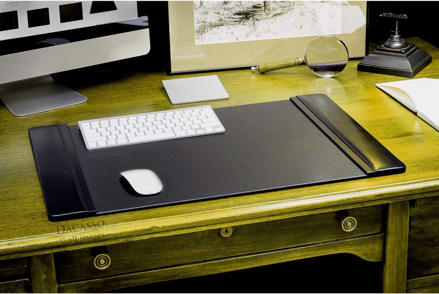 Dacasso Black Leather Side-Rail Desk Pad/Desk Protector/Blotter, 25.5 x 17.25, PR-1002