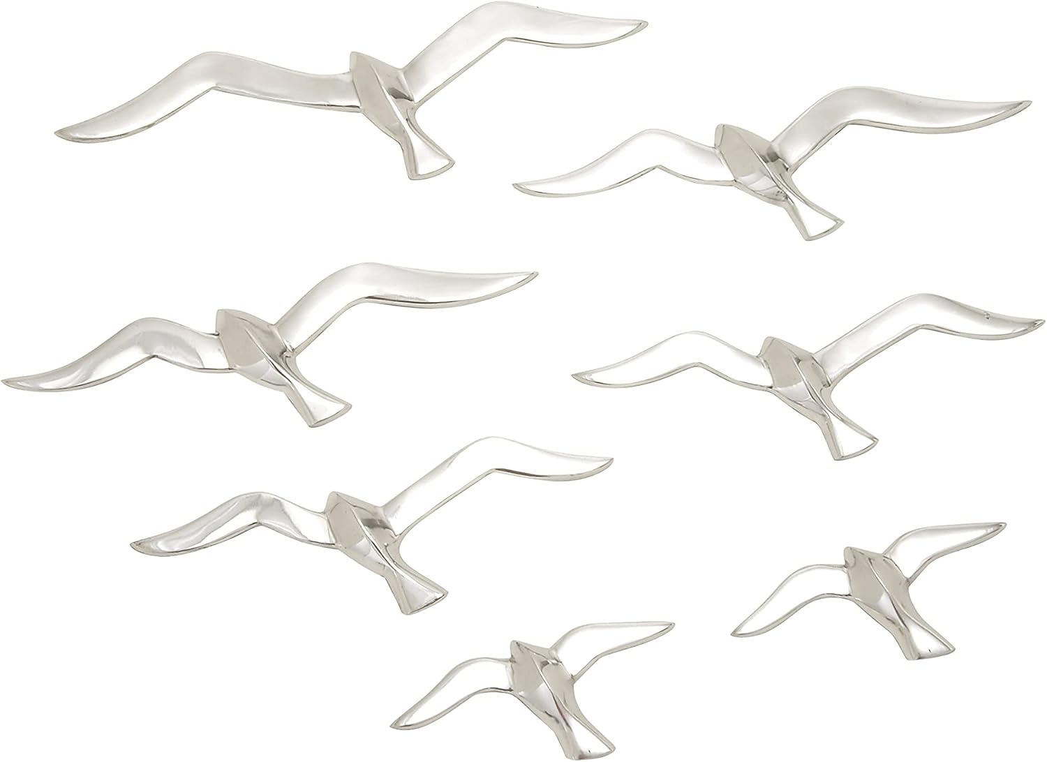 Deco 79 22177 Large Aluminium Bird Decor (Set of 7), 16