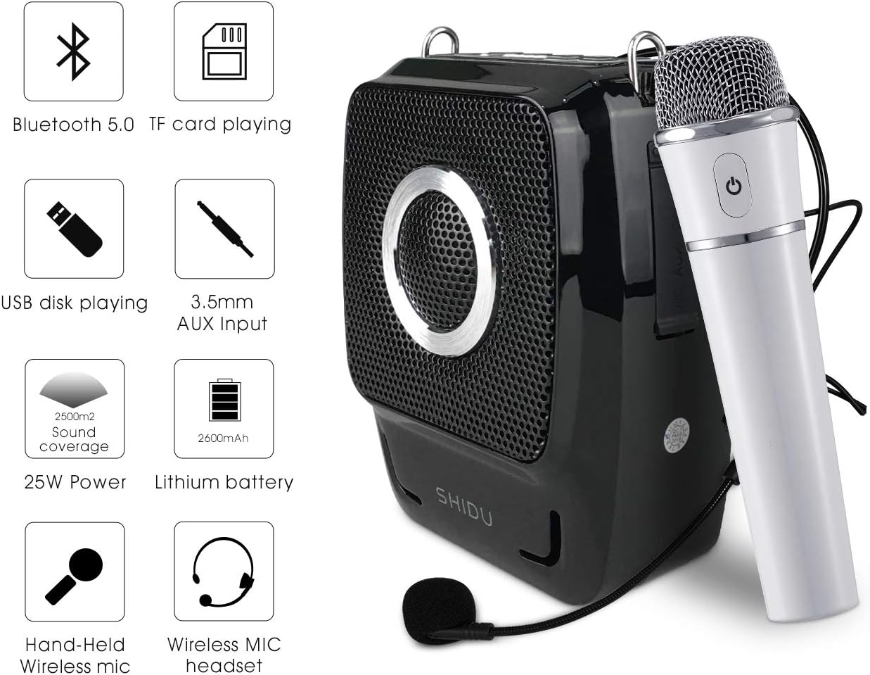 Wireless Voice Amplifier with Two Microphone, S92 25W Rechargeable Portable Bluetooth 5.0 PA Speaker System for Teacher Tour Guide Meeting Training Wedding Karaoke
