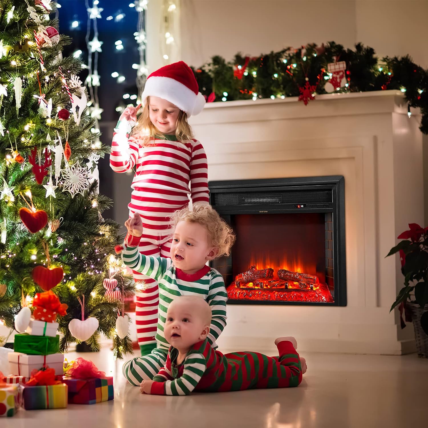 oneinmil Electric Fireplace, 25 inches Insert Electric Fireplace, Home Office Heater with Remote Control and Thermal Protection, 750/1500W, Black