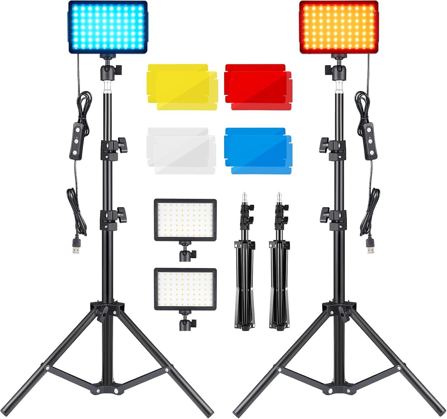 AGUPERFIT 70 LED Video Lighting Kit Continuous Photography Lighting Pack with Adjustable Tripod Stand+11 Brightness+4 Color Filters for Photo Studio/Portrait/Tabletop Shooting/Conference Lighting