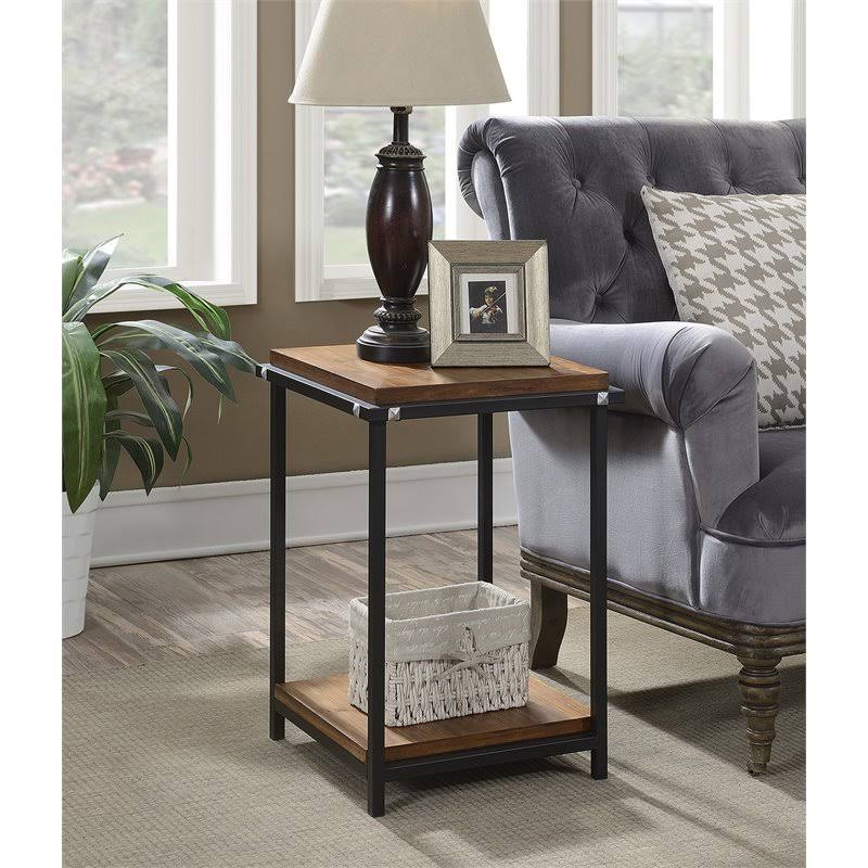 Pemberly Row Square End Table in Dark Walnut Wood and Black Metal