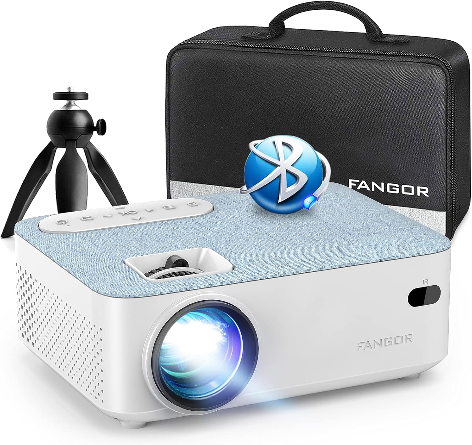Mini WiFi Projector with Bluetooth - 1080P Supported Outdoor Movie Projector for Home Theater, FANGOR Portable Video Projector with HDMI USB VGA AV Interfaces [Tripod and Carry Bag Included]