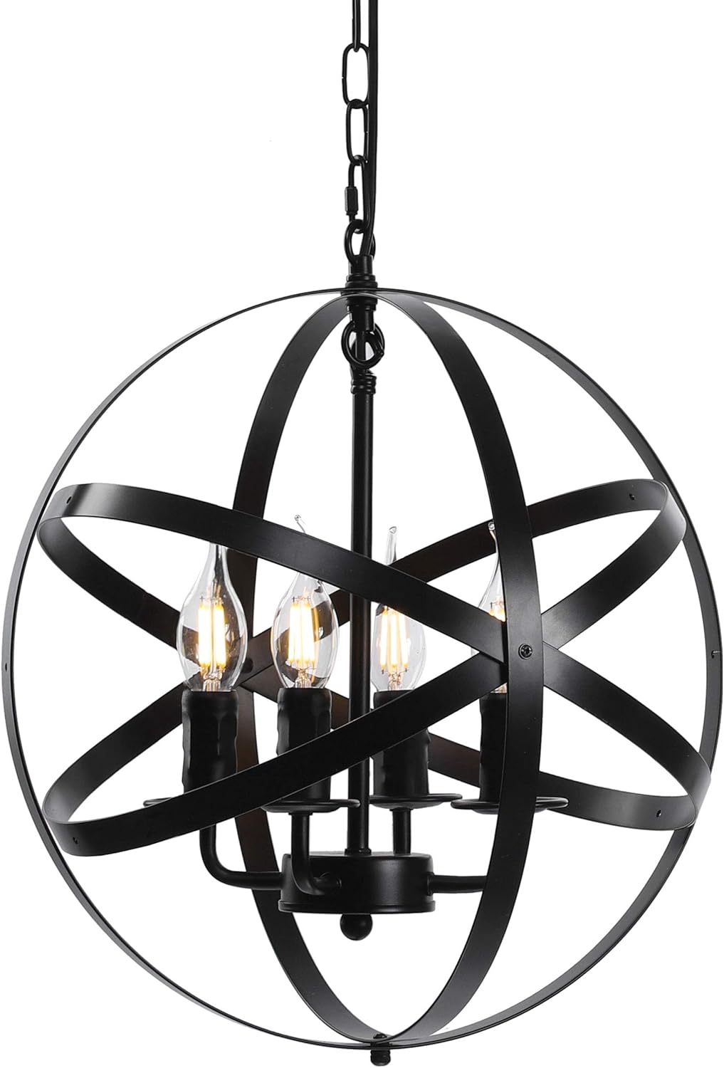 Lika 4-Light Farmhouse Chandeliers, Rustic Industrial Light Fixture with Spherical Shade, Black Pendant Lighting for Dining Room, Kitchen Island, Foyer (4-Light,Black)
