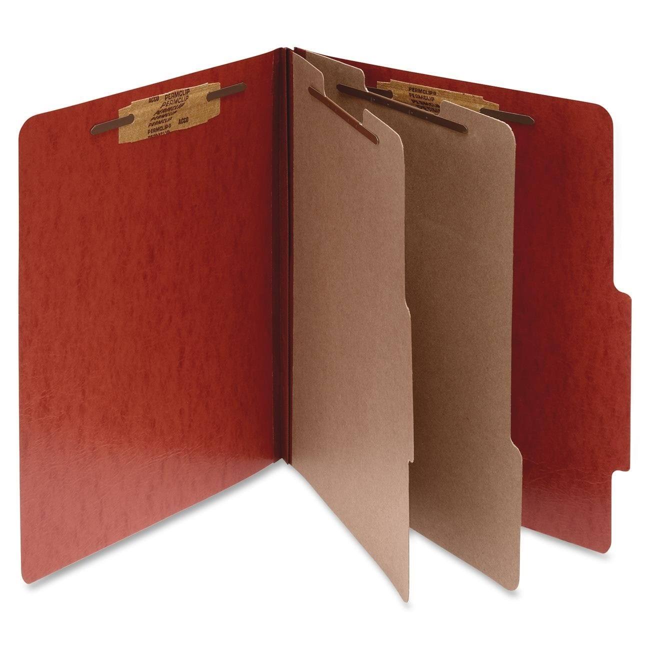 Acco 20-Pt Presstex Classification Folders, Letter, 6-Section, Red, 10-box