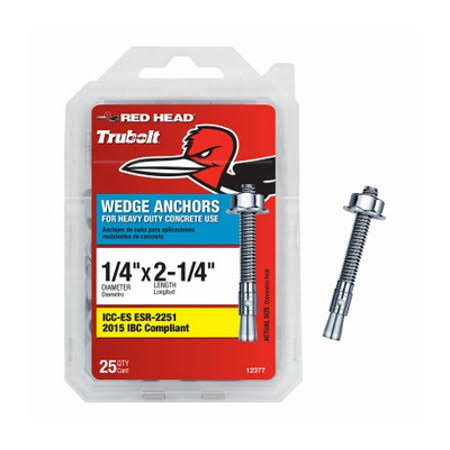 ITW Red Head 12377 Wedge Anchors 1/4 by 2-1/4 inch Hex Head 25 Pack (Case of 6)