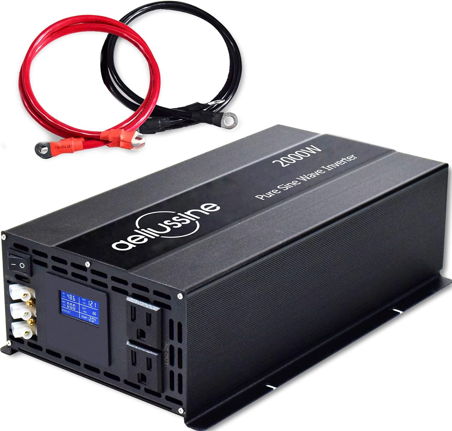 aeliussine 2000w Inverter Pure Sine Wave Power Inverter 48v dc to ac 110v 120v with Hardwire Terminal, LCD Display, for Car RV, Truck, Yacht, and Off Grid Solar Power System (2000w 48v)